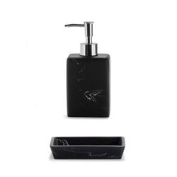 Ensemble de salle de bain 2 pièces effet marbre noir et argent