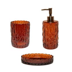 Set de baño 3 piezas en vidrio en marrón | Vintage