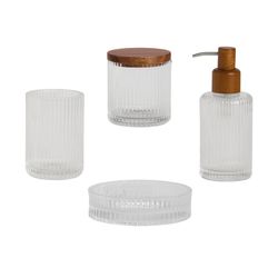Crystal and Acacia Bathroom Set, 4 Pieces | Poseidon