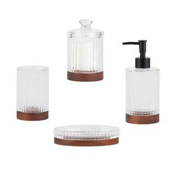 Badkamerset van glas en acacia, 4-delig | Triton