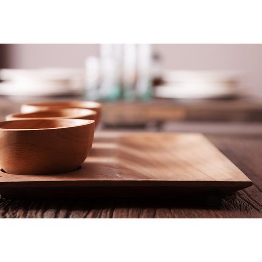 Ensemble de bols et plateaux en teck, 30x20x5cm