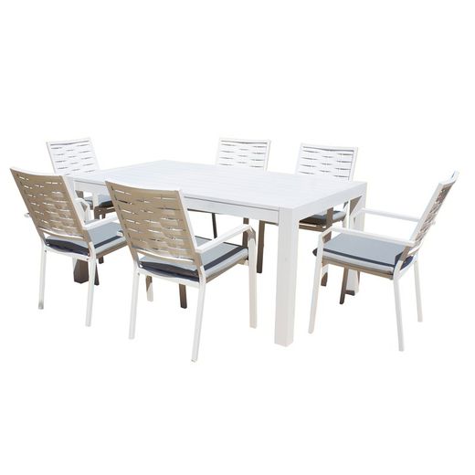 Set da pranzo con 6 poltrone, 6 cuscini e tavolo Camelia / Augusta-180/6 + 6c