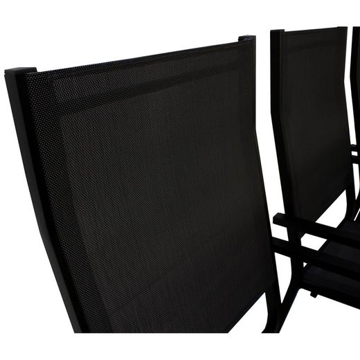 Set da pranzo con 8 poltrone e tavolo Alpine-200/8 + parasole Vienna-300 con 4 lastre