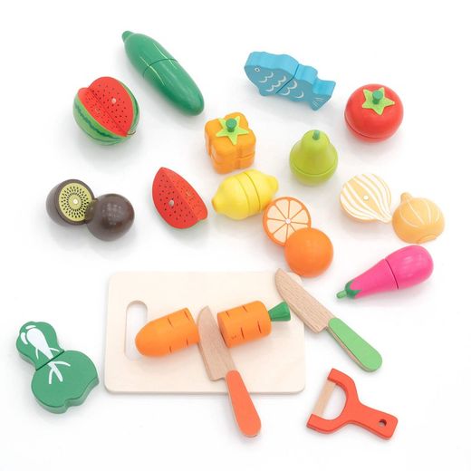 Montessori-style kitchen toy set made of natural pine in multicolour, 29x24x6.7 cm | Eco Fruit