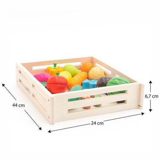 Montessori-style kitchen toy set made of natural pine in multicolour, 29x24x6.7 cm | Eco Fruit