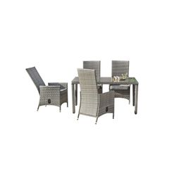Conjunto de Comedor Exterior con 4 Sillones Reclinables, 4 Cojines y Mesa Valdemar