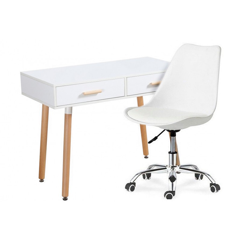 Set de Oficina blanco, 1 escritorio y 1 silla giratoria — Qechic