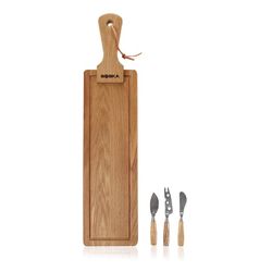 Service à fromage en bois de chêne et inox, 53 x 12 x 3,7 cm | Amis du Fromage