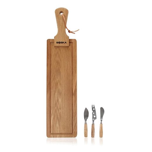 Service à fromage en bois de chêne et inox, 53 x 12 x 3,7 cm | Amis du Fromage