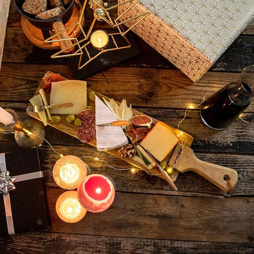 Service à fromage en bois de chêne et inox, 53 x 12 x 3,7 cm | Amis du Fromage