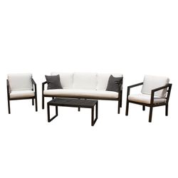 Set exterior salón de sofá de 3 plazas, 2 Sillones y Mesa Aluminio