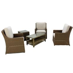Set terrazza con 3 poltrone e 3 cuscini, 1 poggiapiedi e 1 + 3 + 3c tavolo Balúa