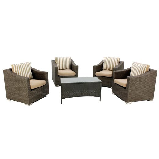 Conjunto de terraço com 4 poltronas e 4 almofadas e mesa Dublin / Burgos 1 + 4 + 4c