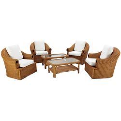 Conjunto de salón de Jardín 6 piezas de Ratán Natural y Cristal