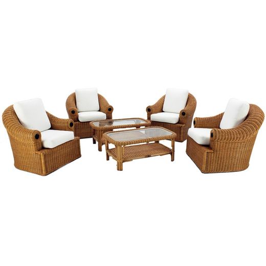 Conjunto de salón de Jardín 6 piezas de Ratán Natural y Cristal
