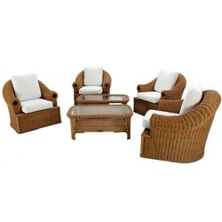 Conjunto de salón de Jardín 6 piezas de Ratán Natural y Cristal