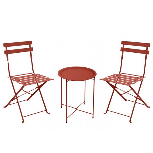 Set Terrazzo Tavola Rotonda Acciaio Terracotta
