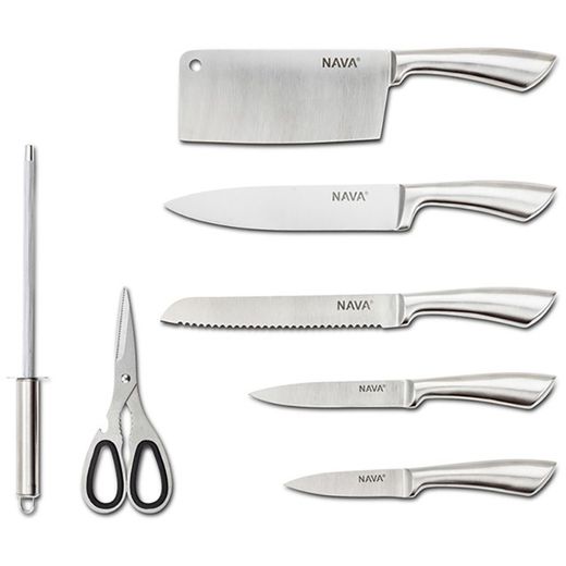 Stainless steel kitchen utensils set in silver, 20 x 18 x 34 cm | Booth