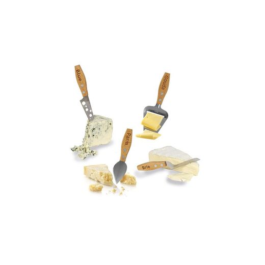 Set cheese mini wood and natural steel and silver, 18x17x2.5 cm