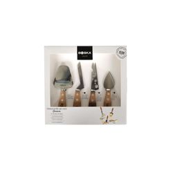 Set cheese mini wood and natural steel and silver, 18x17x2.5 cm