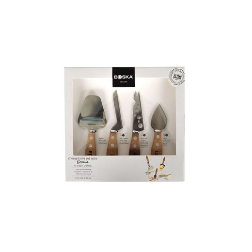 Set cheese mini wood and natural steel and silver, 18x17x2.5 cm