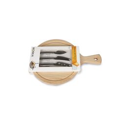 Set queso redondo madera de haya y acero 33,5x23,8x3 cm