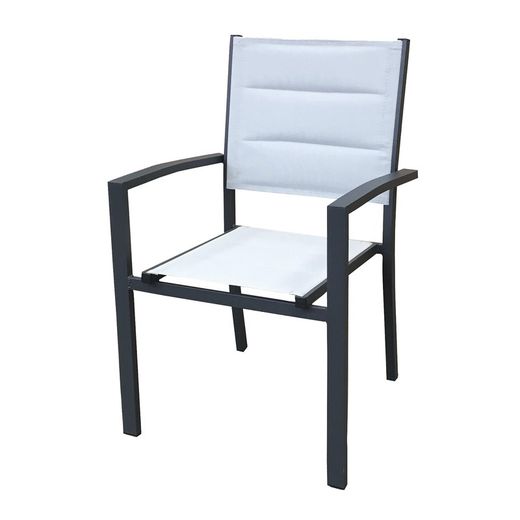 Silla de Exterior Apilable Sicilia de Aluminio y Textilene Gris/Blanca, 57x58x90 cm