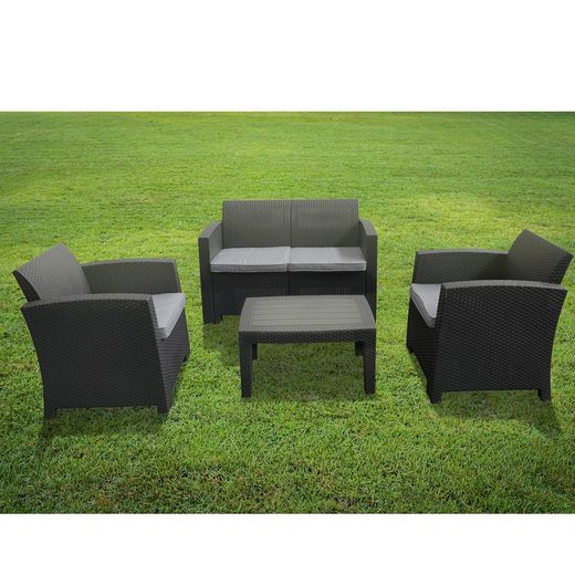 SIENA - Hartshavesæt 1 sofa + 2 lænestole + antracitgrå bord