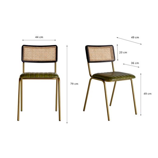Cadeira ALMSTOCK em Pele e Rattan Verde/Multicolor, 44x49x79 cm.