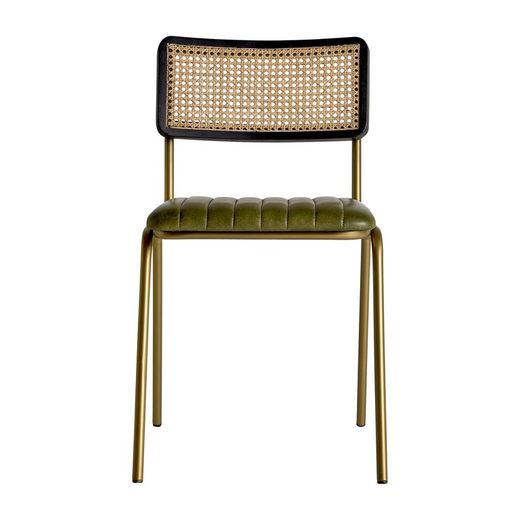 Cadeira ALMSTOCK em Pele e Rattan Verde/Multicolor, 44x49x79 cm.