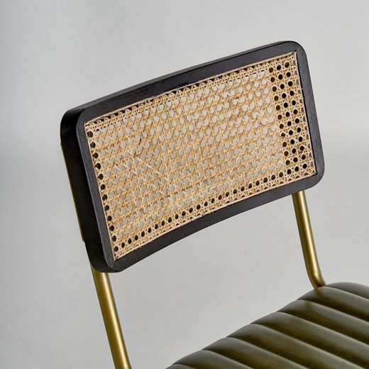 Cadeira ALMSTOCK em Pele e Rattan Verde/Multicolor, 44x49x79 cm.