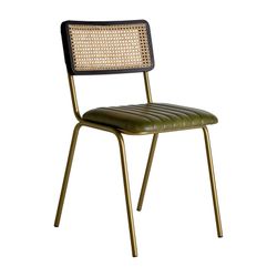 ALMSTOCK Sedia in Pelle e Rattan Verde/Multicolore, 44x49x79 cm.