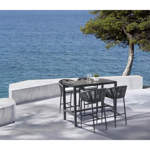 Aluminum and olefin rope patio dining set in anthracite | Meridian + Ukiah