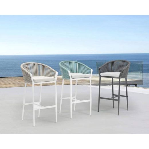 Aluminum and olefin rope patio dining set in anthracite | Meridian + Ukiah