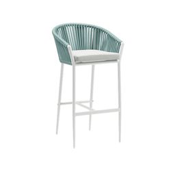 Buitenbarstoel met armleuningen van aluminium en olefin touw in wit en aqua, 57 x 56 x 105 cm | Ukiah