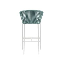 Buitenbarstoel met armleuningen van aluminium en olefin touw in wit en aqua, 57 x 56 x 105 cm | Ukiah