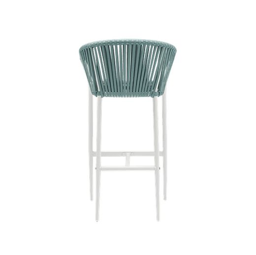 Buitenbarstoel met armleuningen van aluminium en olefin touw in wit en aqua, 57 x 56 x 105 cm | Ukiah