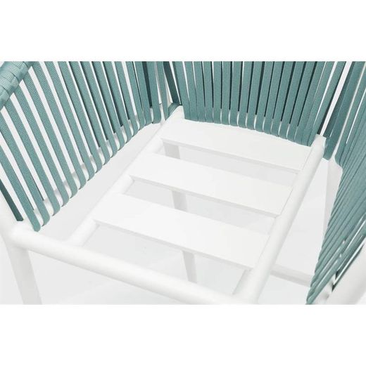Buitenbarstoel met armleuningen van aluminium en olefin touw in wit en aqua, 57 x 56 x 105 cm | Ukiah