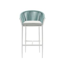 Buitenbarstoel met armleuningen van aluminium en olefin touw in wit en aqua, 57 x 56 x 105 cm | Ukiah