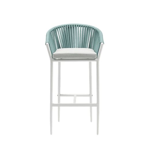 Buitenbarstoel met armleuningen van aluminium en olefin touw in wit en aqua, 57 x 56 x 105 cm | Ukiah