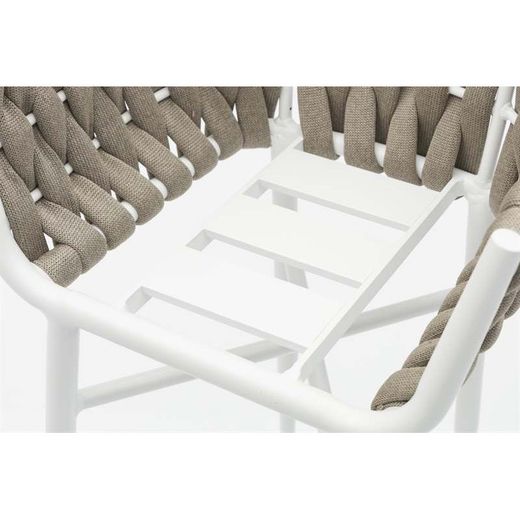 Aluminum and olefin rope patio dining set in white and greige | Meridian