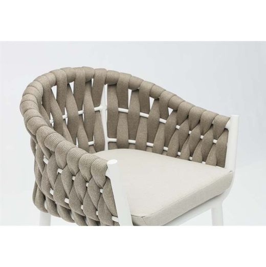 Aluminum and olefin rope patio dining set in white and greige | Meridian