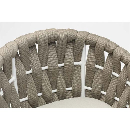 Aluminum and olefin rope patio dining set in white and greige | Meridian