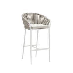 Buitenbarstoel met armleuningen van aluminium en olefin touw in wit en greige, 57 x 56 x 105 cm | Ukiah