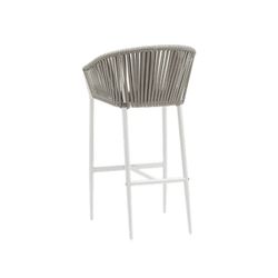 Buitenbarstoel met armleuningen van aluminium en olefin touw in wit en greige, 57 x 56 x 105 cm | Ukiah