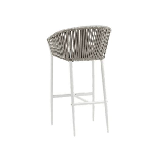 Buitenbarstoel met armleuningen van aluminium en olefin touw in wit en greige, 57 x 56 x 105 cm | Ukiah