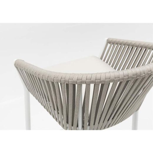 Buitenbarstoel met armleuningen van aluminium en olefin touw in wit en greige, 57 x 56 x 105 cm | Ukiah