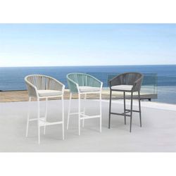 Buitenbarstoel met armleuningen van aluminium en olefin touw in wit en greige, 57 x 56 x 105 cm | Ukiah