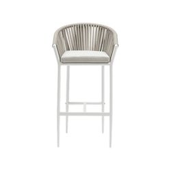 Buitenbarstoel met armleuningen van aluminium en olefin touw in wit en greige, 57 x 56 x 105 cm | Ukiah