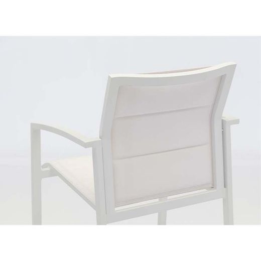 Buitenbarstoel met armleuningen van aluminium en textileen in de kleur wit, 57 x 61,5 x 112,5 cm | Orick